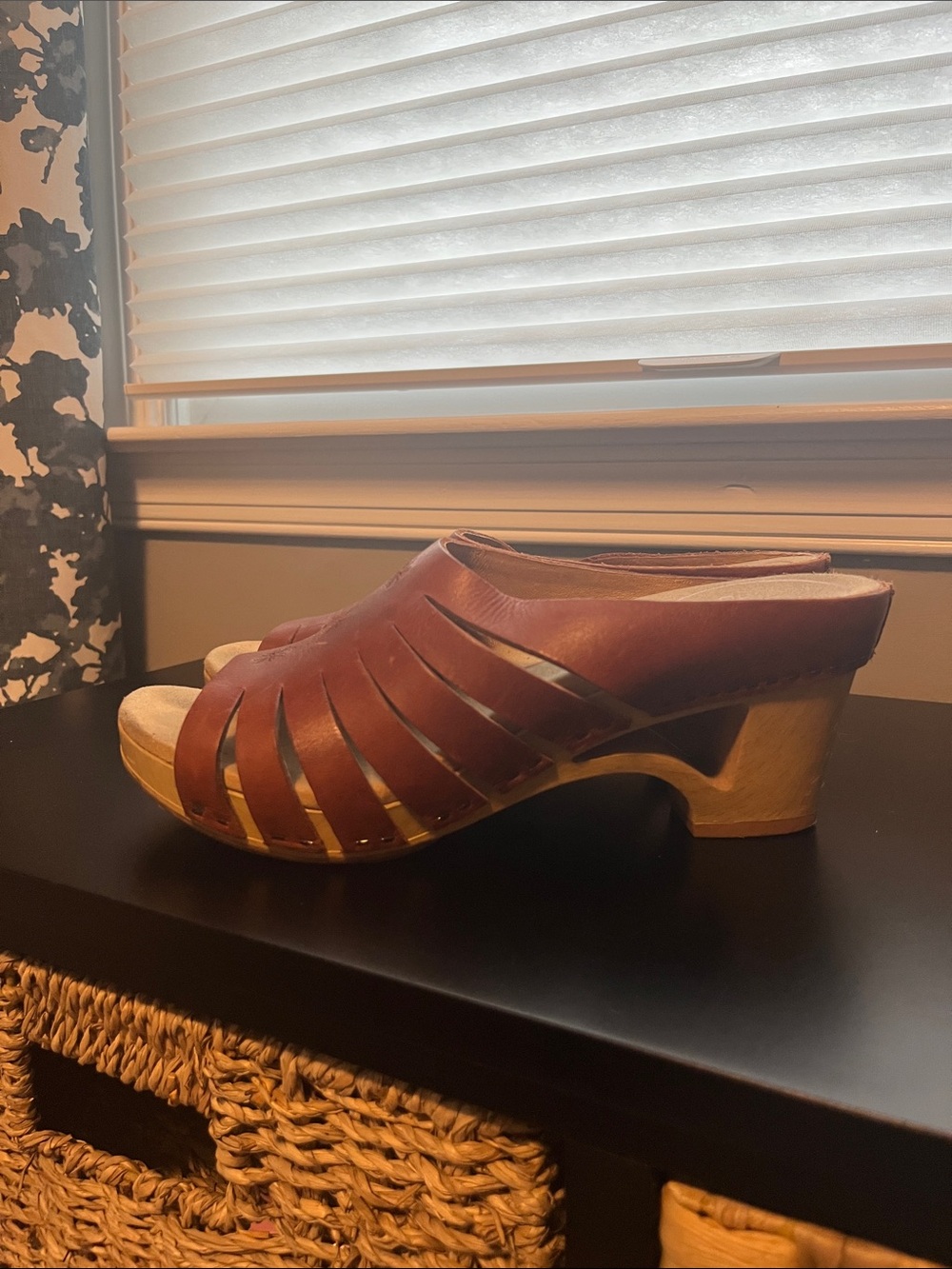 Women's Brown Leather Slip-On Clog Heels